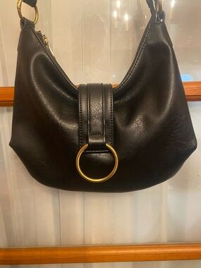Anthropologie Black Shoulder Bag with Gold Ring Detail
